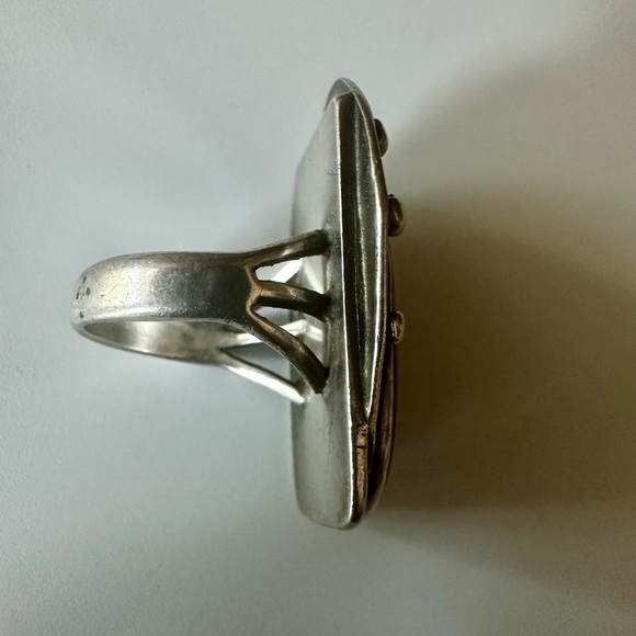 Navajo Ring Vintage Sterling & Jasper Modernist Ring Size 6.5 - Picture 10 of 15